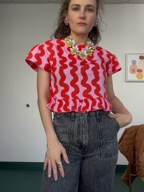 Gail Top in Pink & Red Squiggle